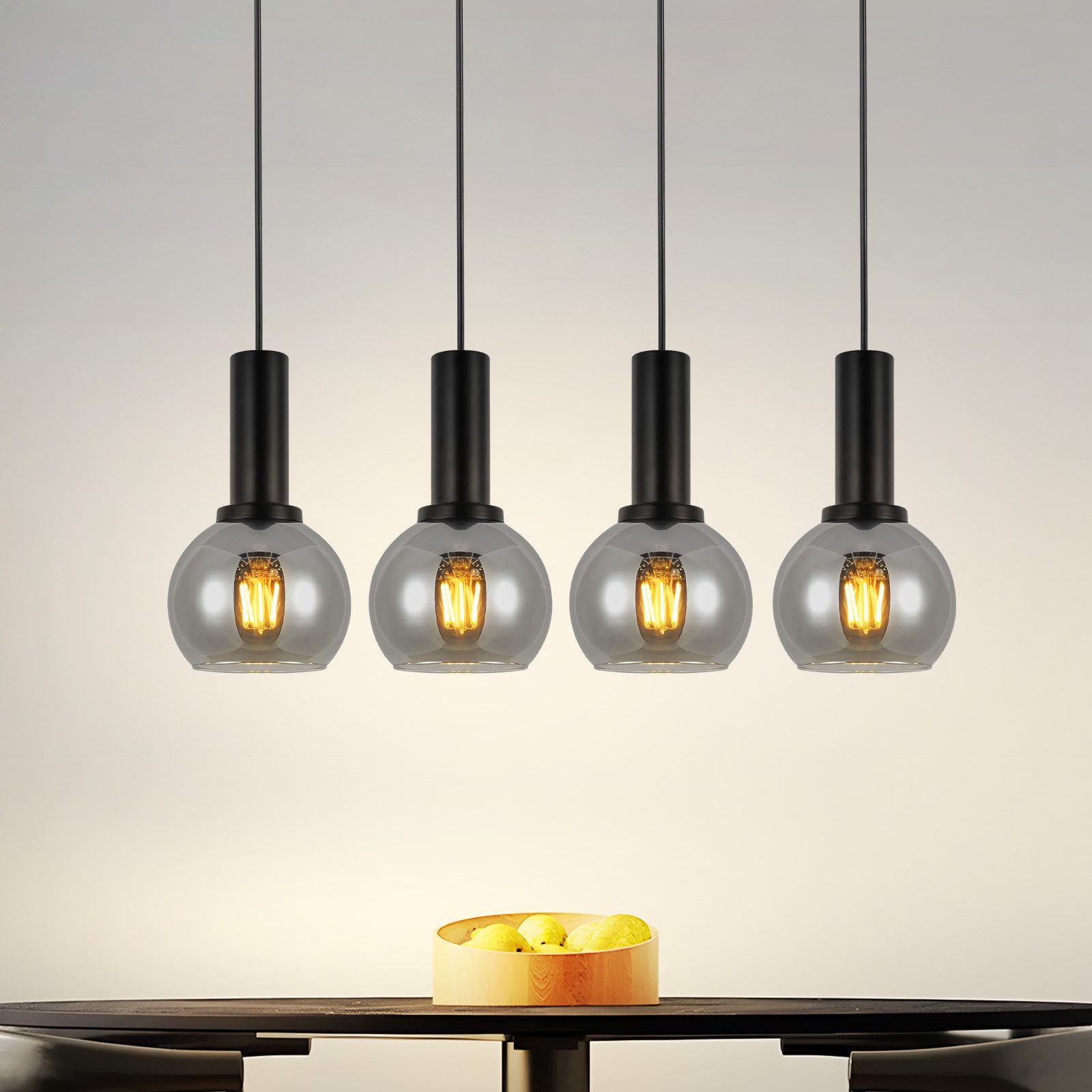 NETTLIFE spisebordspendellampe, glaspendellampe, 4 flammer, vintage spisebordslampe, E27, retro