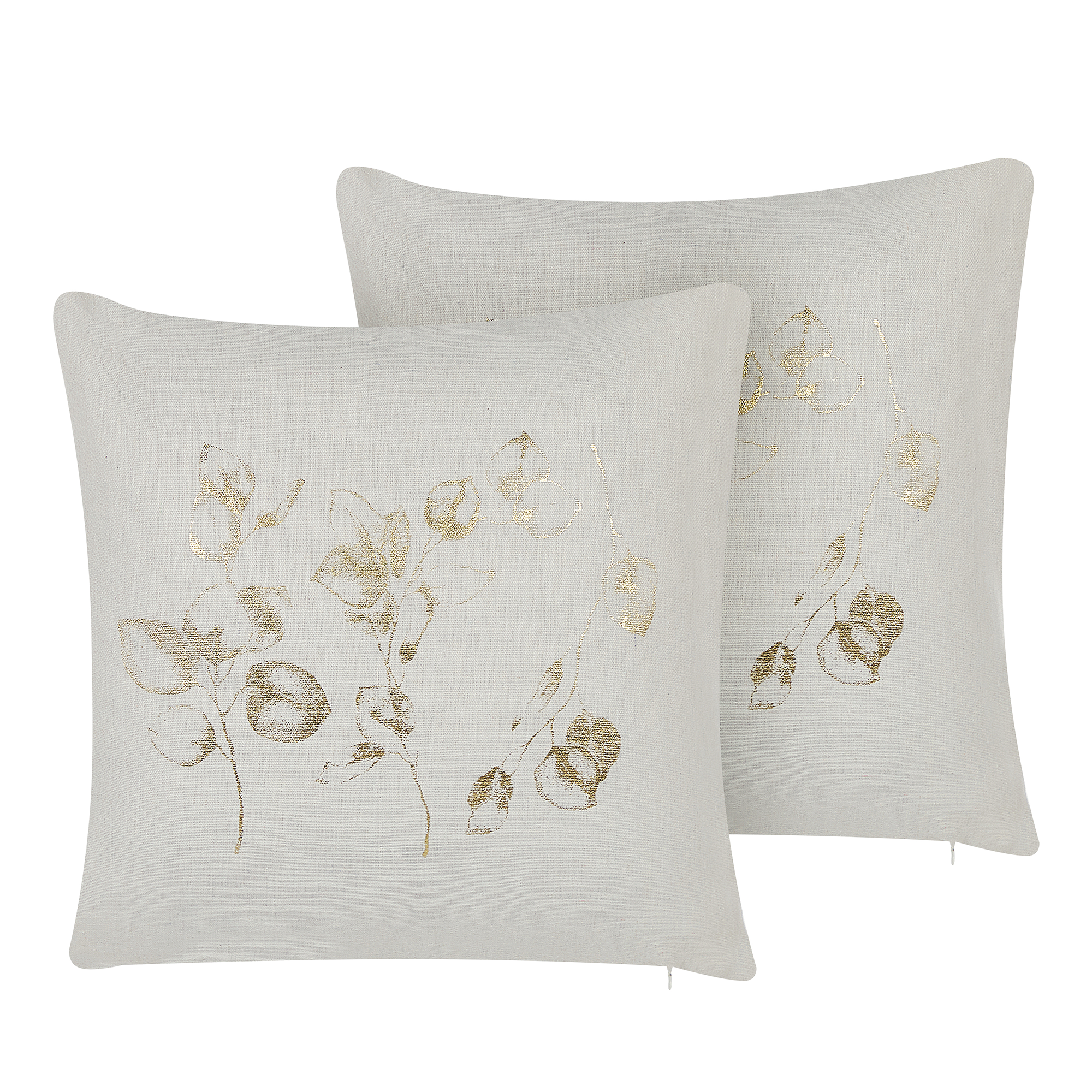 Sæt af 2 pyntepuder GOMPHRENA 45 x 45 cm Lys Beige Plante mønster
