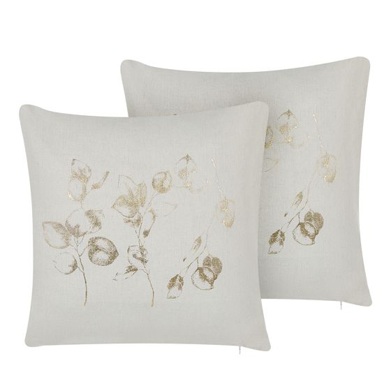 Sæt af 2 pyntepuder GOMPHRENA 45 x 45 cm Lys Beige Plante mønster