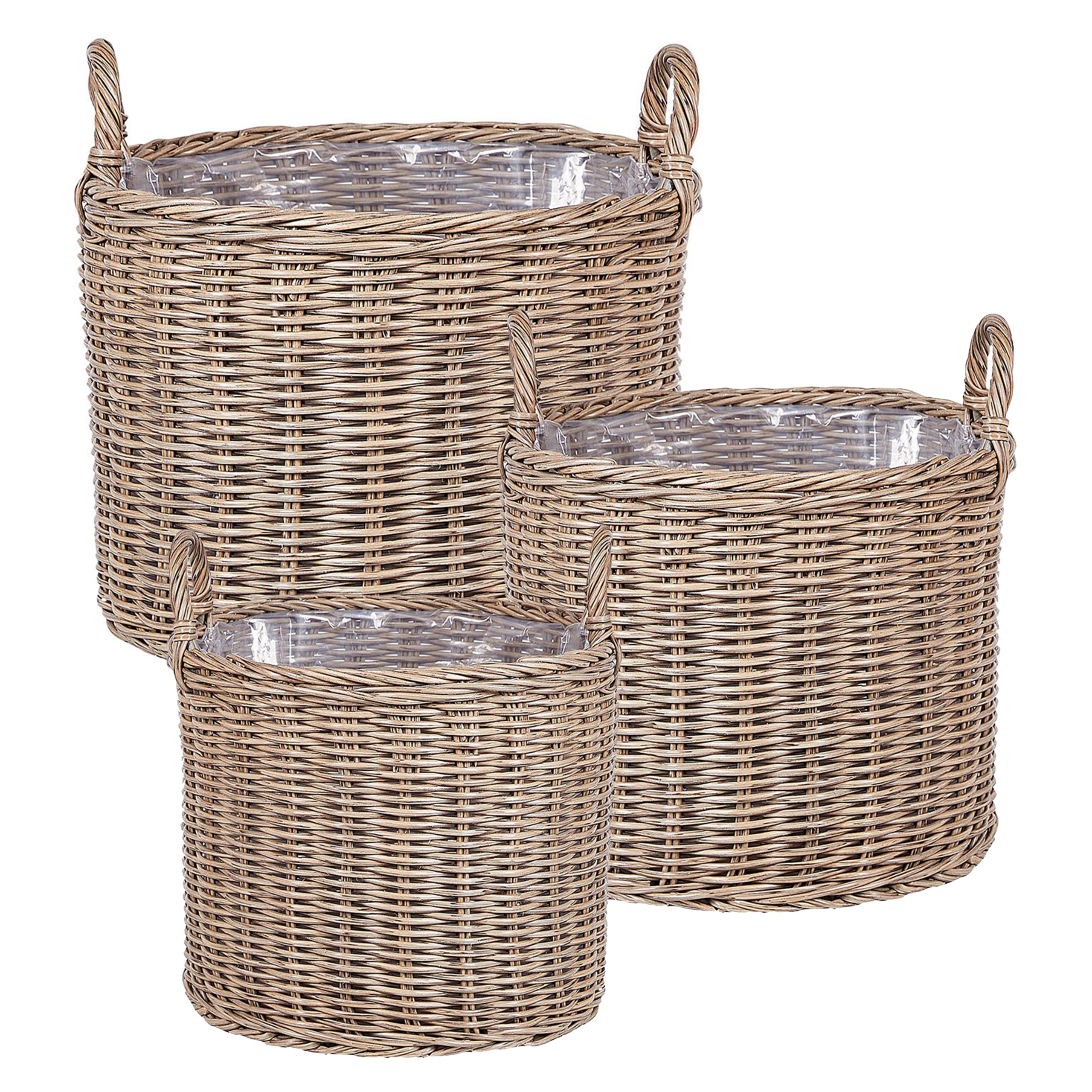 Sæt af 3 flet kurve til planter PENDULA 33/37/45 cm PE-rattan Naturlig