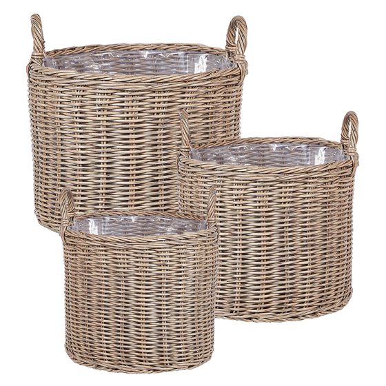 Sæt af 3 flet kurve til planter PENDULA 33/37/45 cm PE-rattan Naturlig