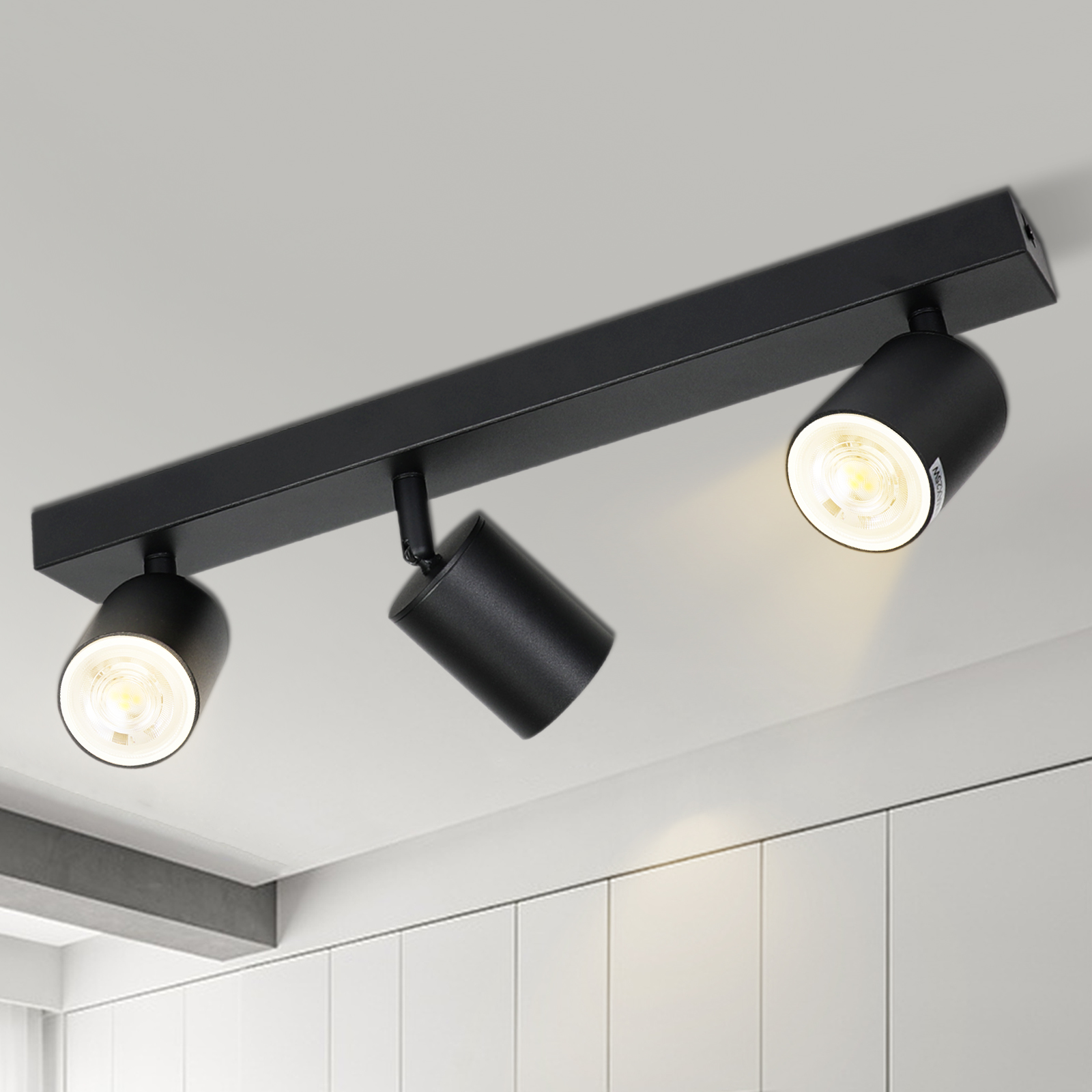 NETTLIFE flammende sort loftspotlight vintage GU10 metalloftslampe 350° justerbar