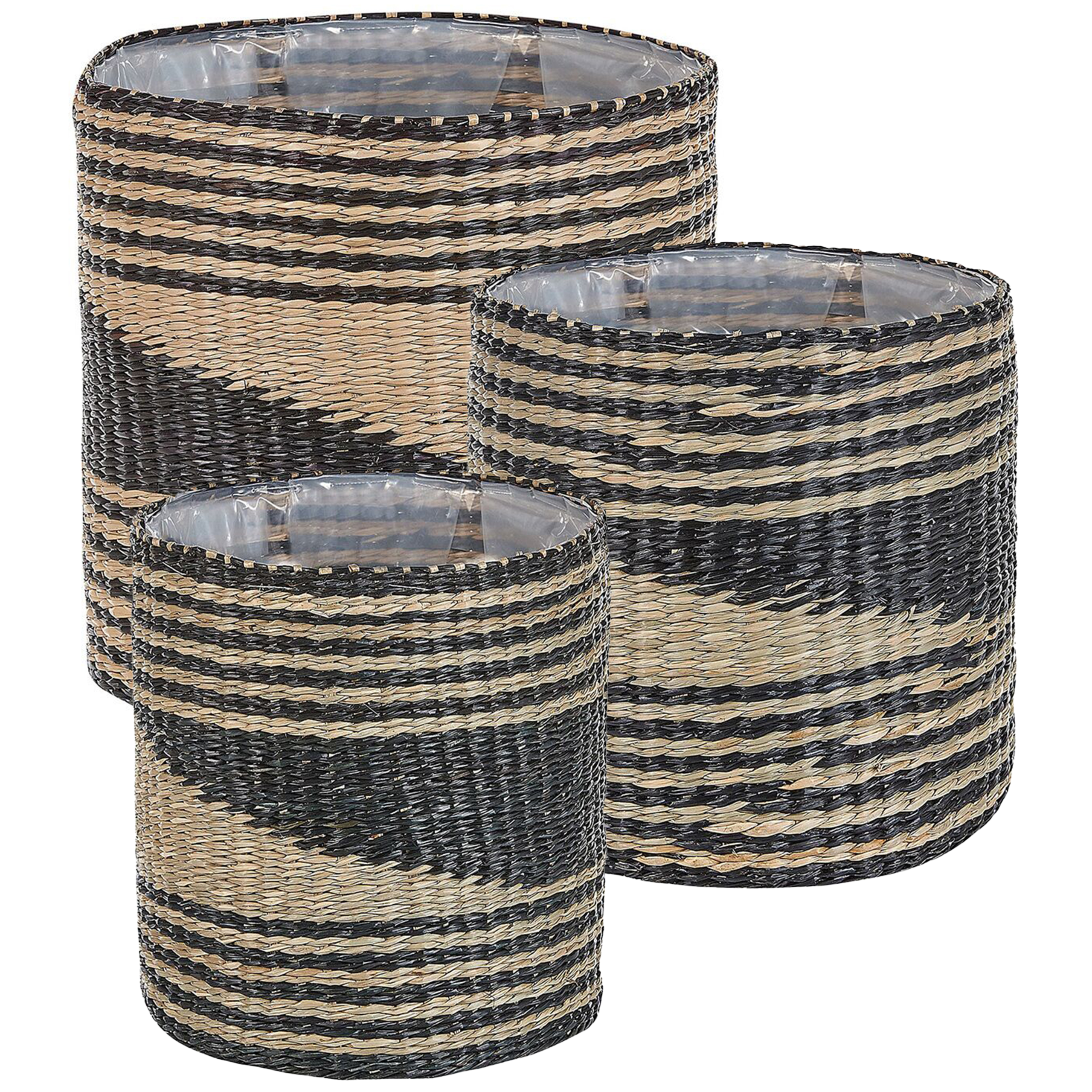 Sæt med 3 plantekrukker RATTAIL 32/29/27 cm Søgræs Sort