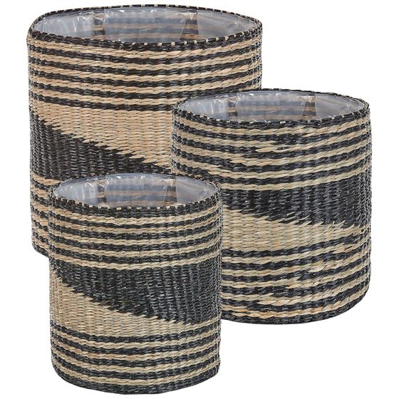 Sæt med 3 plantekrukker RATTAIL 32/29/27 cm Søgræs Sort