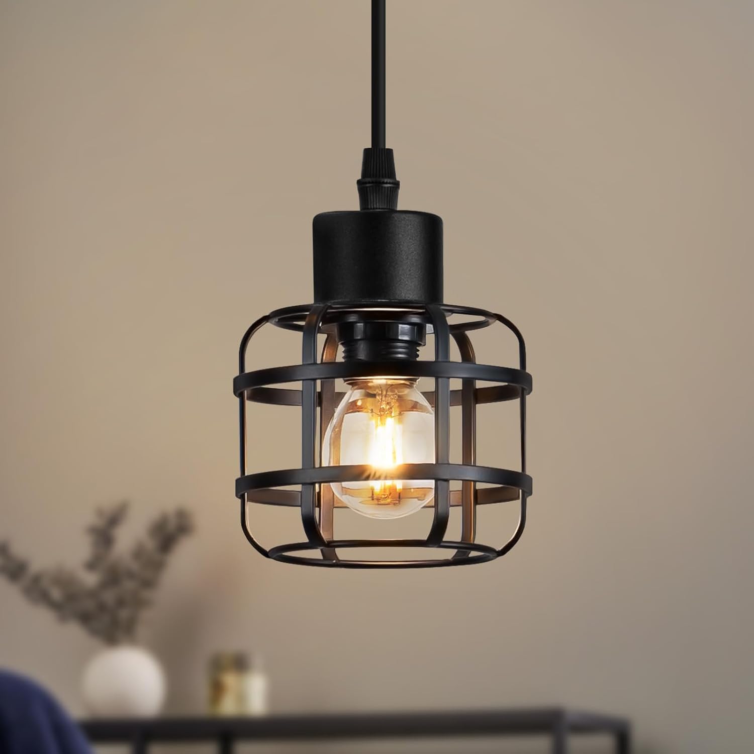 NETTLIFE pendellampe vintage sort pendellampe industriel stil 1 lyskilde rund E14