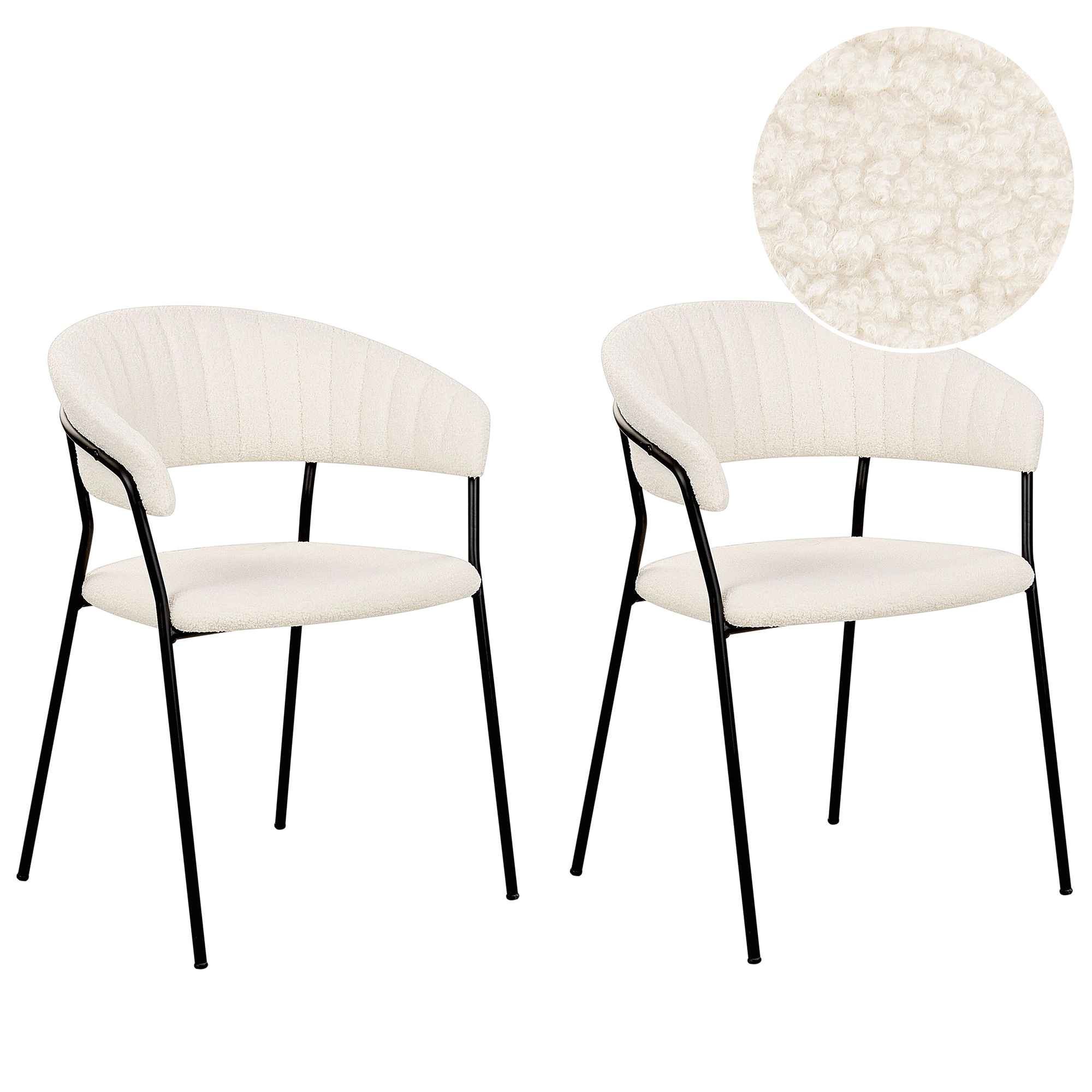 Sæt med 2 spisebordsstole MARIPOSA Boucle Cremehvid