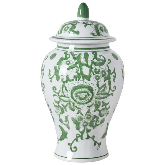 Vase med låg MONDRAGON 37 cm Porcelæn Hvid/ Grøn