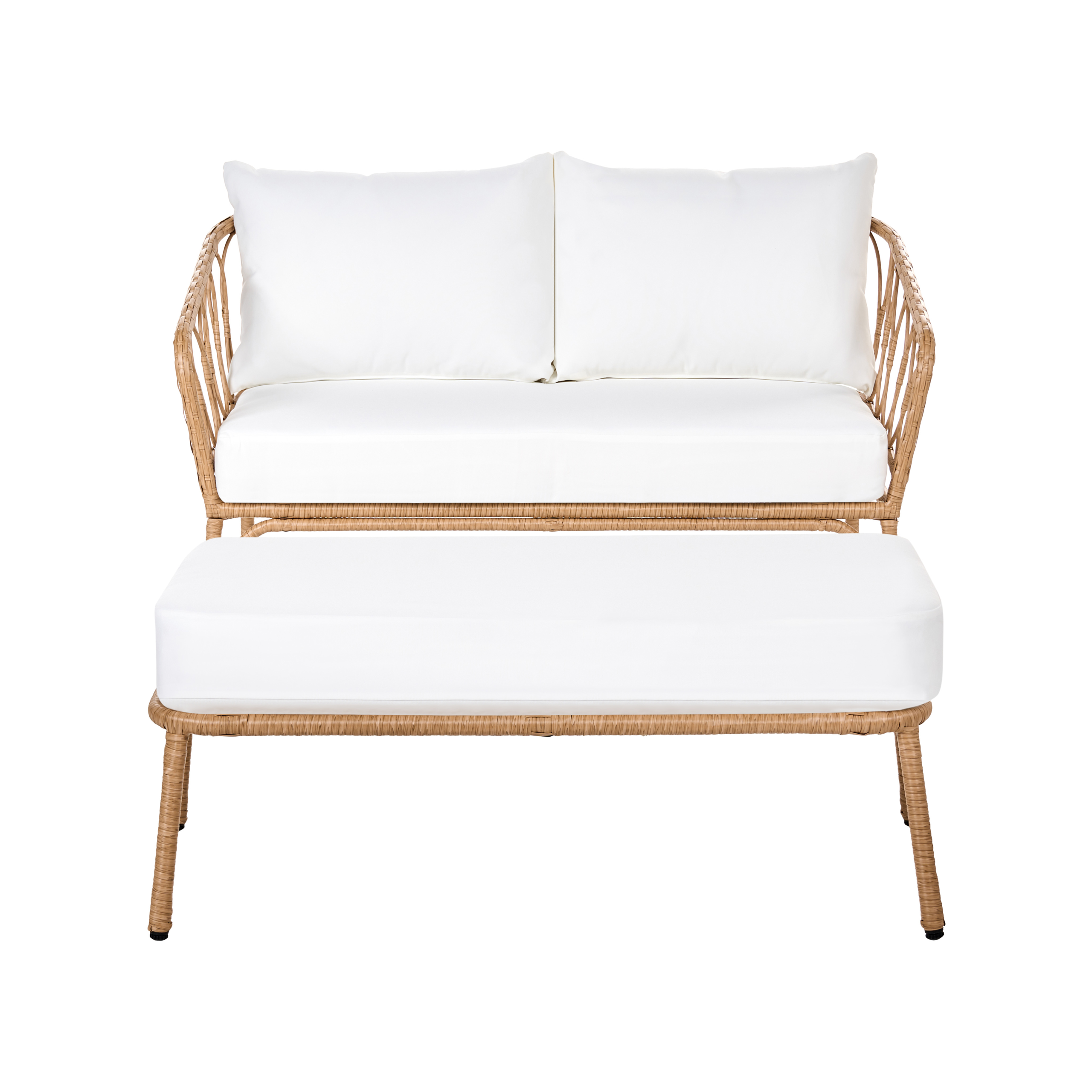 Havesofa 2 personers FOLLO med bænk PE-rattan Lysebrun