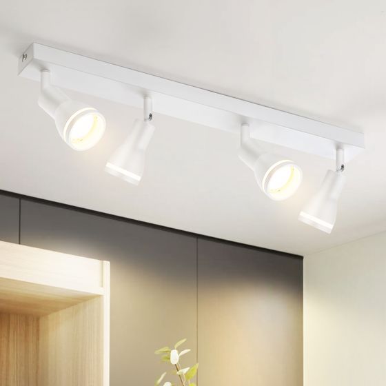 NETTLIFE - loftlampe med 4 hvide spotlights: Metalloftlampe GU10 til indendørs brug, drejelige spotlights til køkkenet
