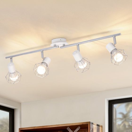 NETTLIFE 4 industrielle retro loftspotlights i vintage-stil, E14, 350° drejelig, hvid metal, klar, til indendørs/køkken