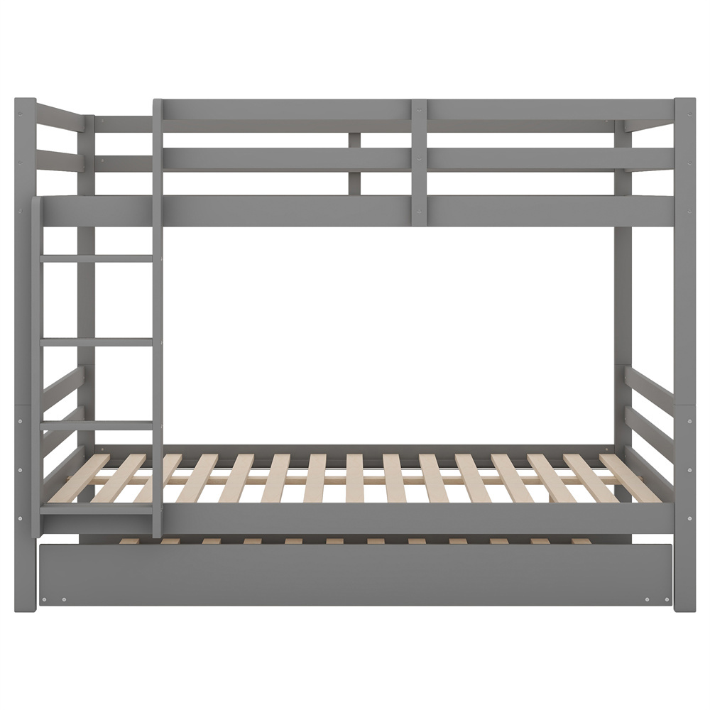 Køjeseng 140 x 200 cm, Grå Fyrretræ + MDF, Udtrækkelig Seng, Trappe