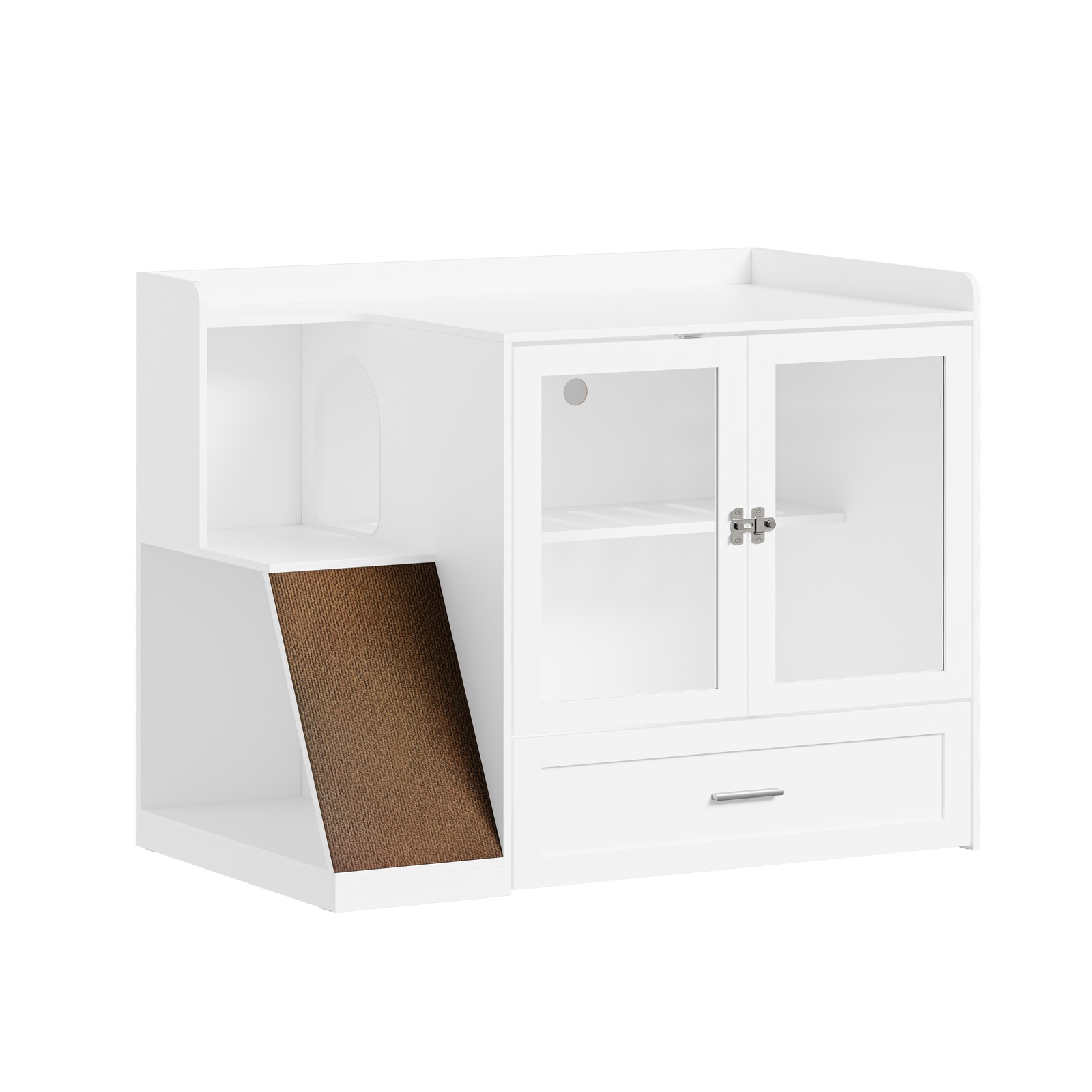 Opbevaringsskab med kattehule, hvid, 100.2x58.7x80 cm, HAT02-L-E-W
