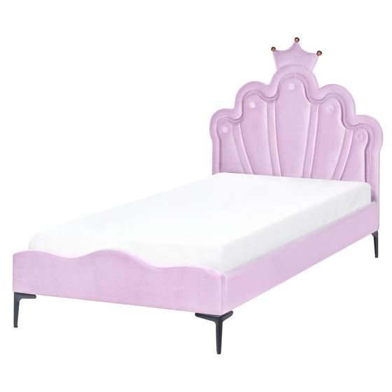 Børneseng Krone Velour RUBIAN 90 x 200 cm Med LED-lys Lilla