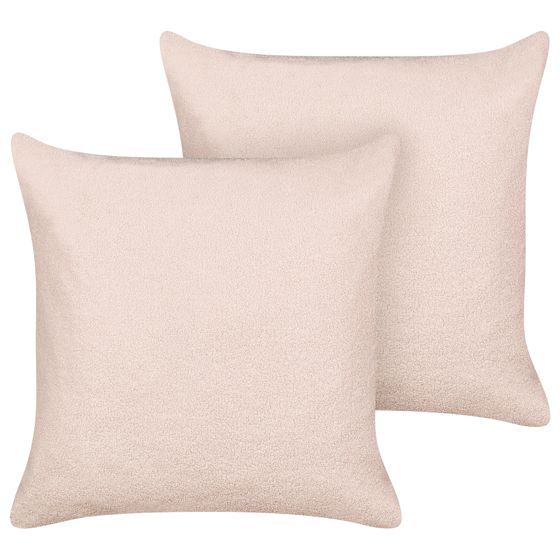 Sæt af 2 pyntepuder LEUZEA 60 x 60 cm Boucle Pastellrosa Ensfarvet