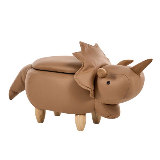 Dyrepuf med opbevaring TRICERATOPS Dinosaur Brun
