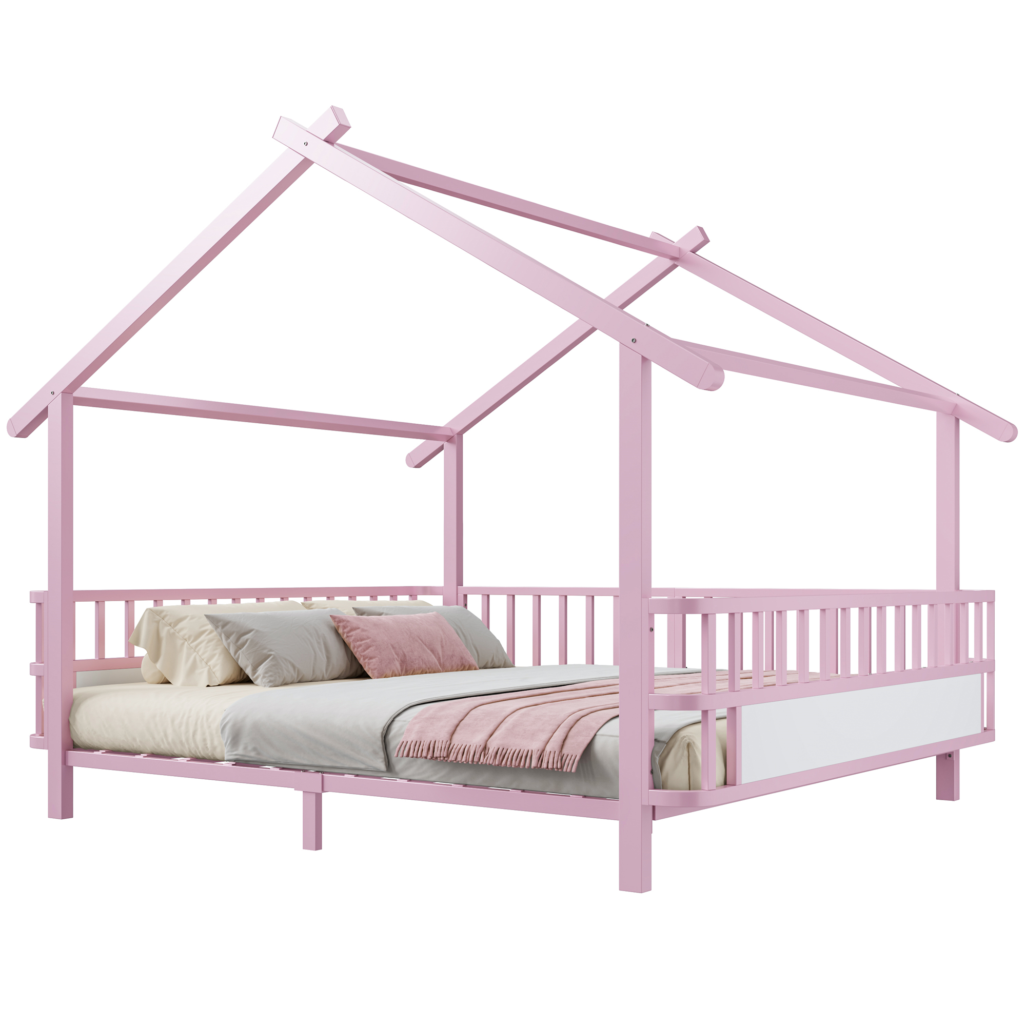 barneseng 140x200 cm rosa metal sikkerhedsskinner dachdesign