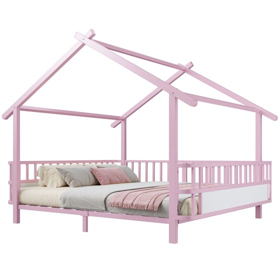 barneseng 140x200 cm rosa metal sikkerhedsskinner dachdesign