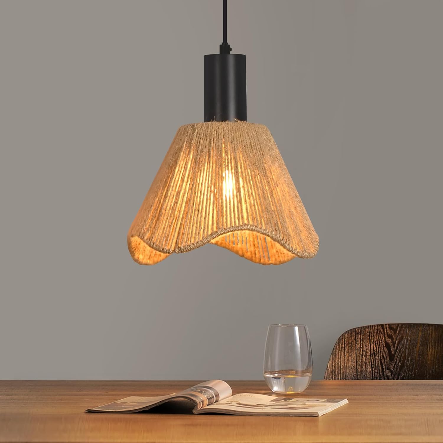 NETTLIFE pendellampe sort rattan retro boho pendellampe 1 E27 fatning