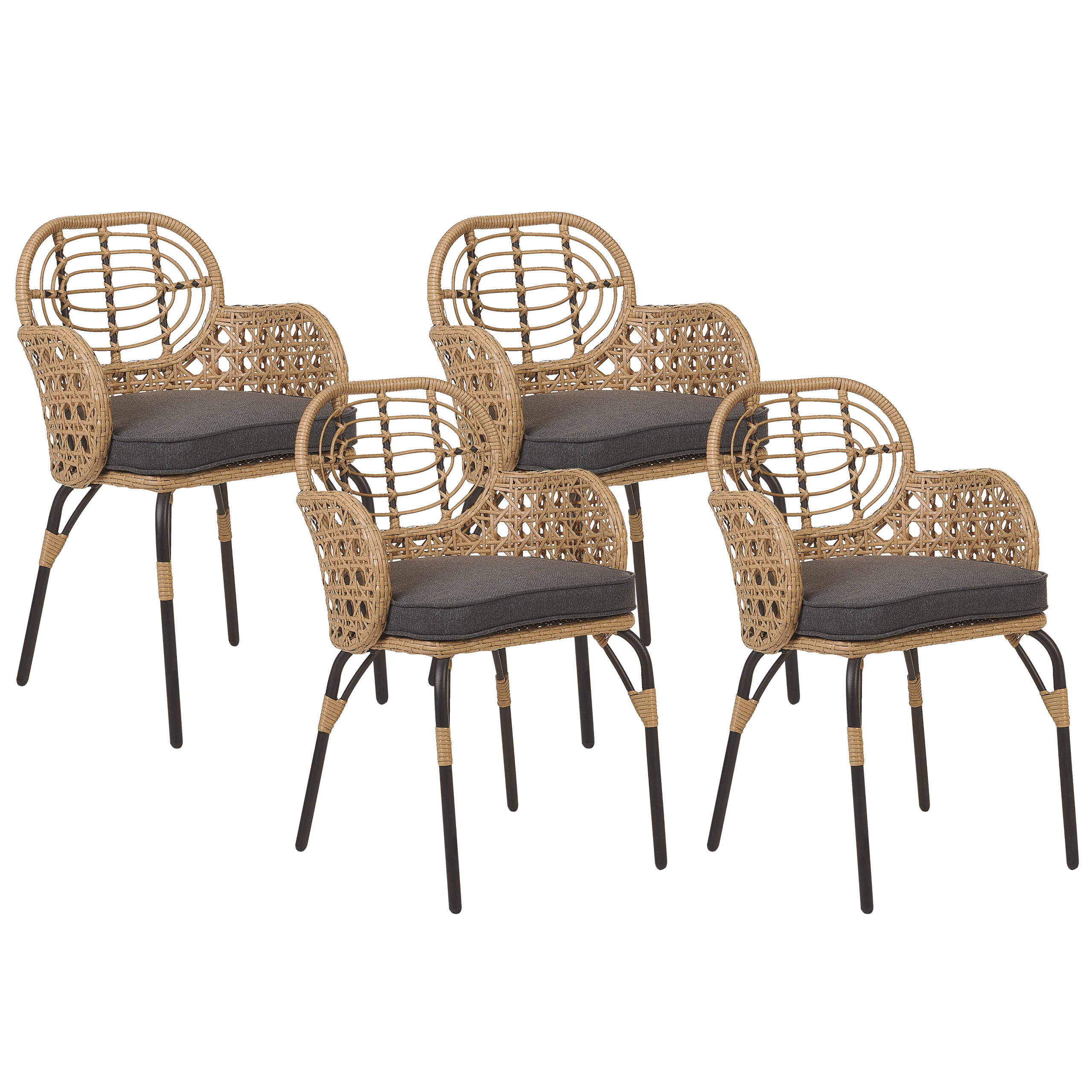 Sæt med 4 stole med puder PRATELLO PE-rattan Naturlig