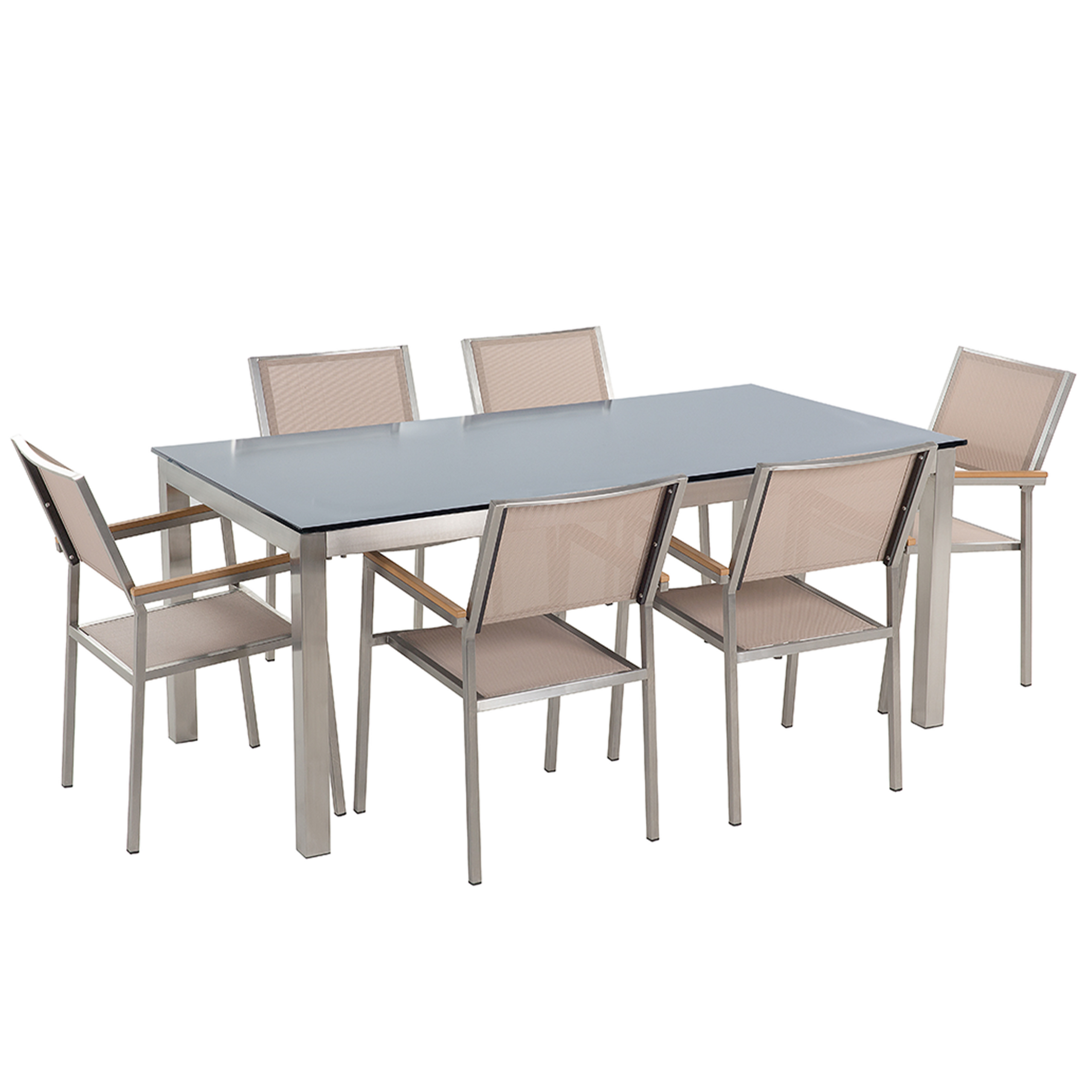 Havemøbelsæt 6 personers GROSSETO Hærdet glas Sort/beige