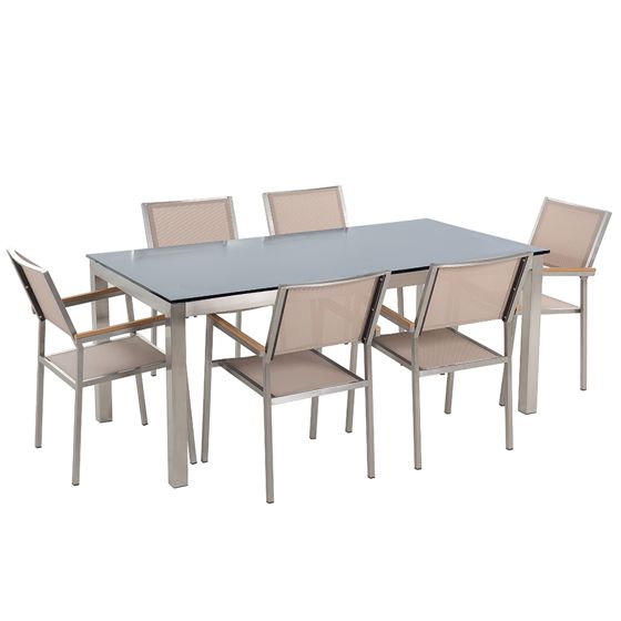 Havemøbelsæt 6 personers GROSSETO Hærdet glas Sort/beige