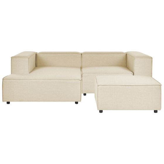 Hjørnesofa modul 2 personers APRICA med fodskammel Kunstlinned Beige Højrevendt