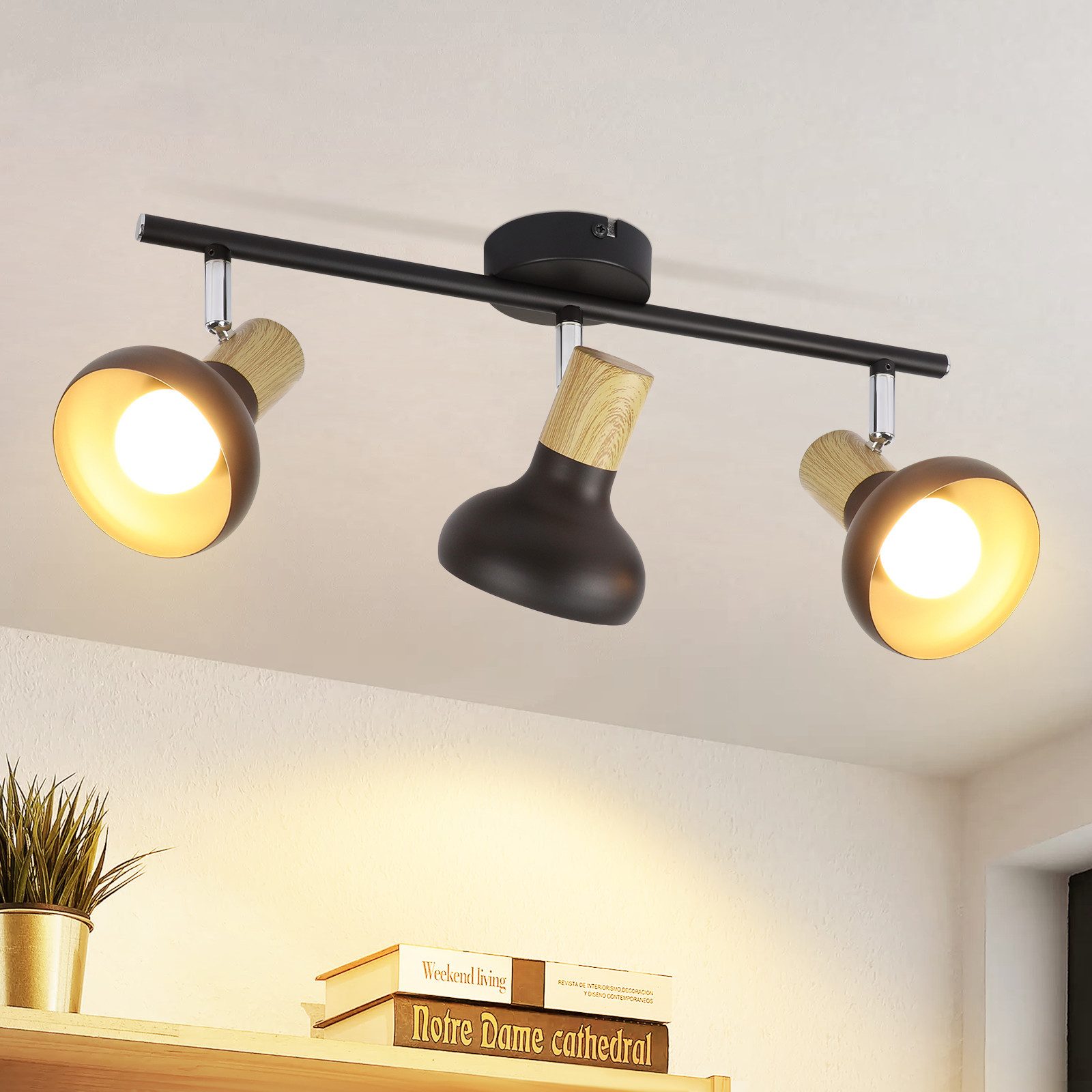 NETTLIFE 3-flammet E14 loftspotlight, vintage - loftslampe, 350° justerbar til entré, stue