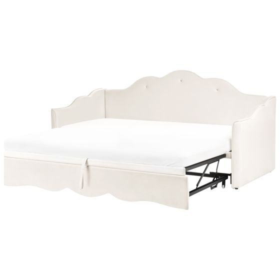 Udtræksseng Velour LORETTE 90 x 200 cm Lys Beige