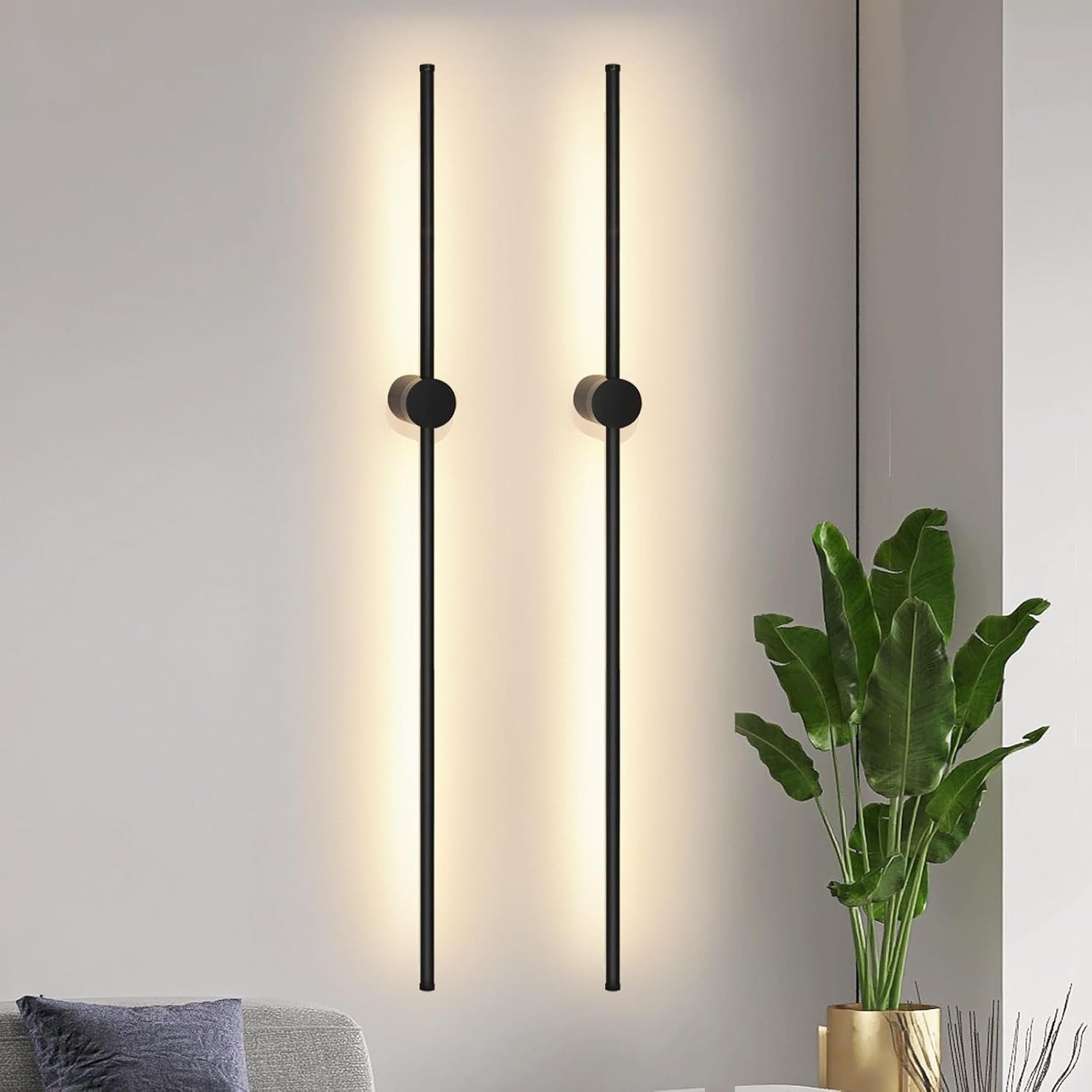 NETTLIFE 2 stk. 100 cm lange LED-væglamper til indendørs brug, sort, 8 W, minimalistisk, drejelig natlampe, varm hvid, 3000 K
