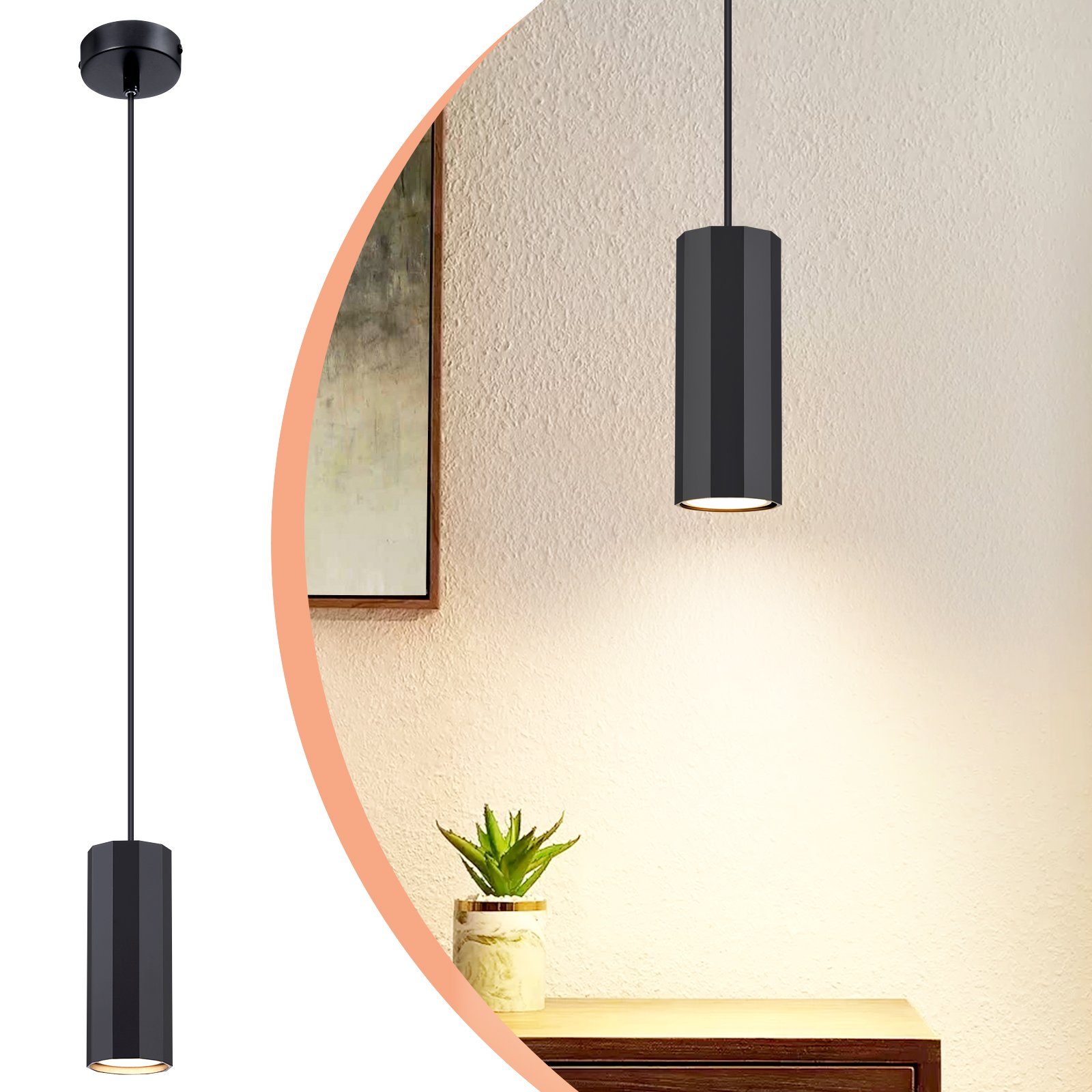 NETTLIFE Sort metal pendellampe, diameter 170 cm, GU10, 1 flamme, moderne industriel stueindretning, spisestueindretning