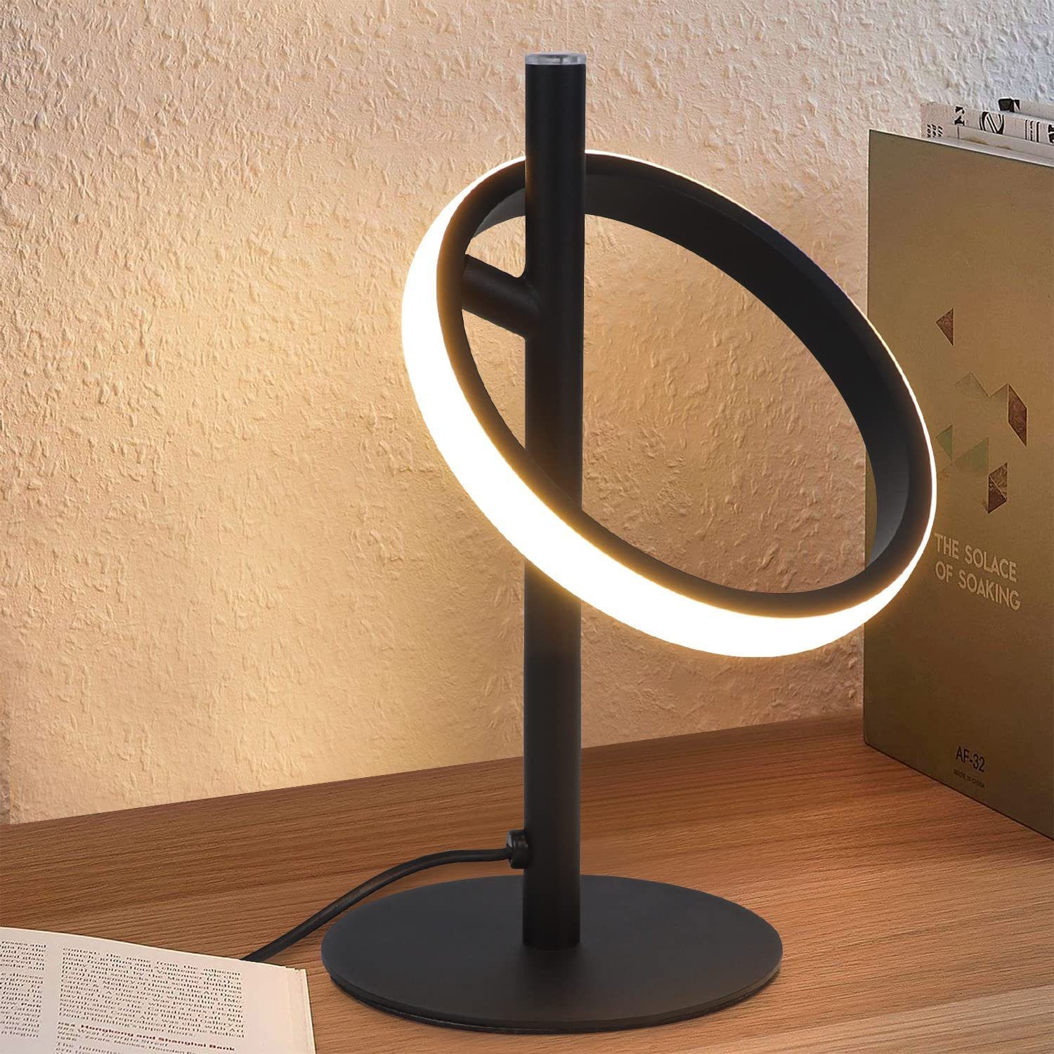 NETTLIFE moderne hvid, LED - ringformet bordlampe, roterende, sengelampe, aftagelig, med ringe, 13W