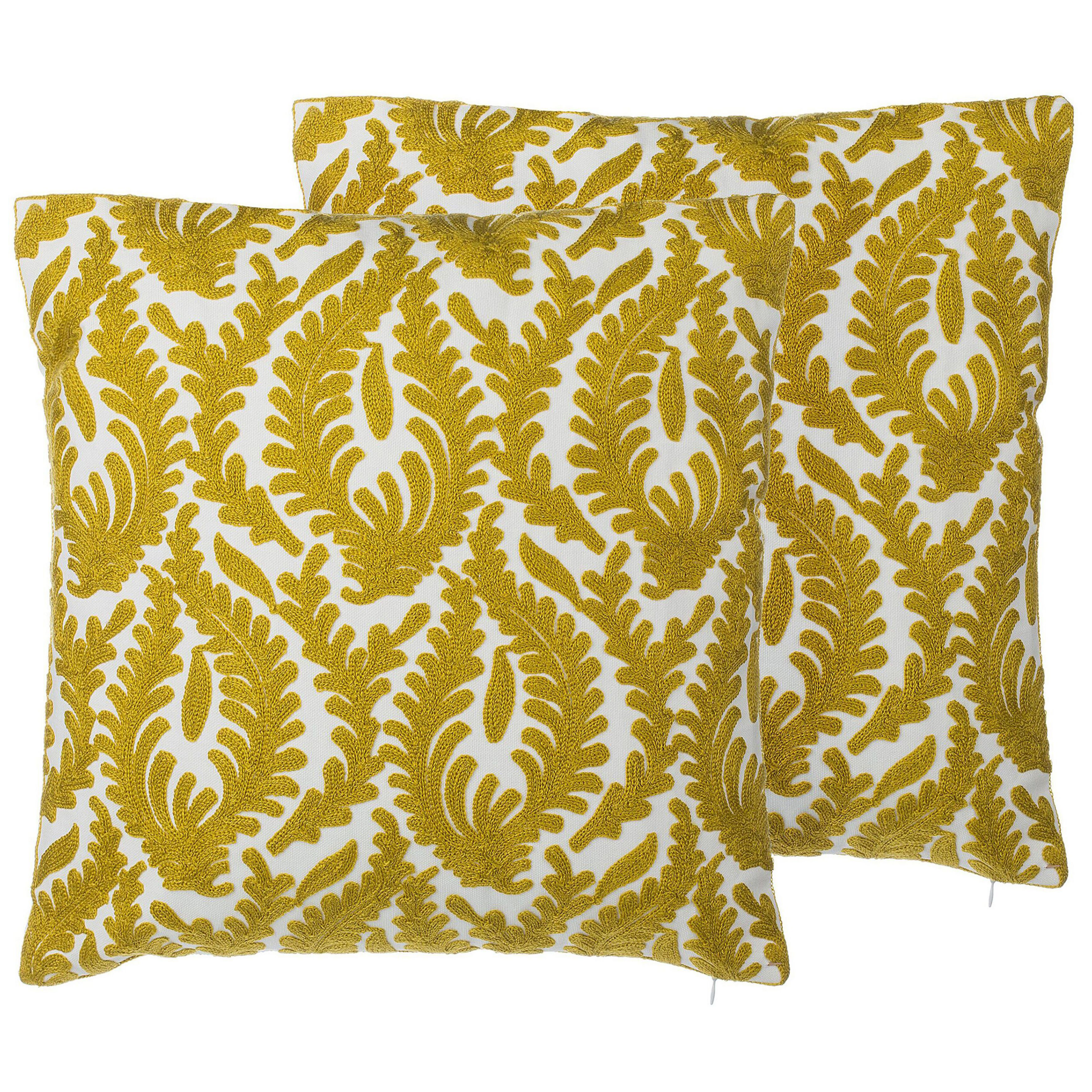 Sæt af 2 pyntepuder PRIMULA 45 x 45 cm Bomuld Sennepsgul Ikat