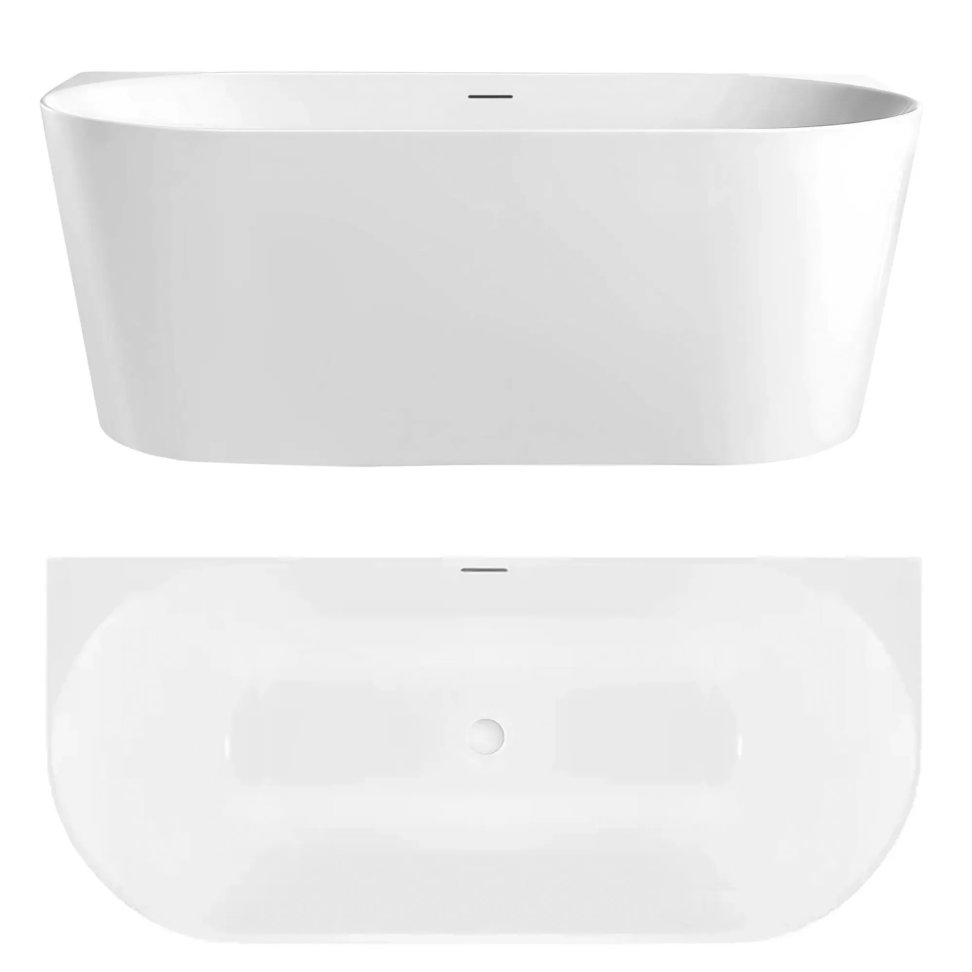 REA fritstående badekar til vægplacering Capri slim 170 med sort badekarprop Hvid, 169,5x79,5x58cm