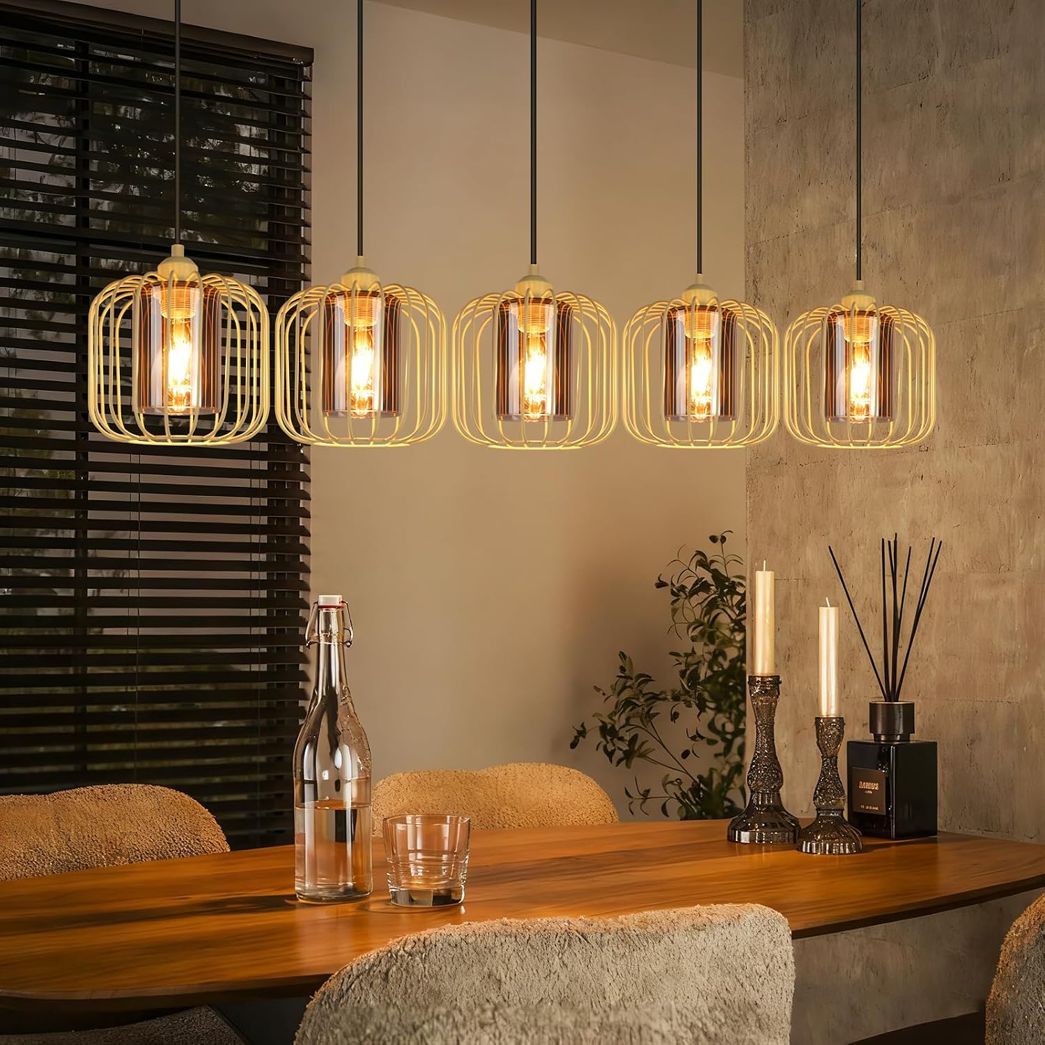 NETTLIFE retro pendellampe, metal, 5 lyskilder med glasskærme, E27