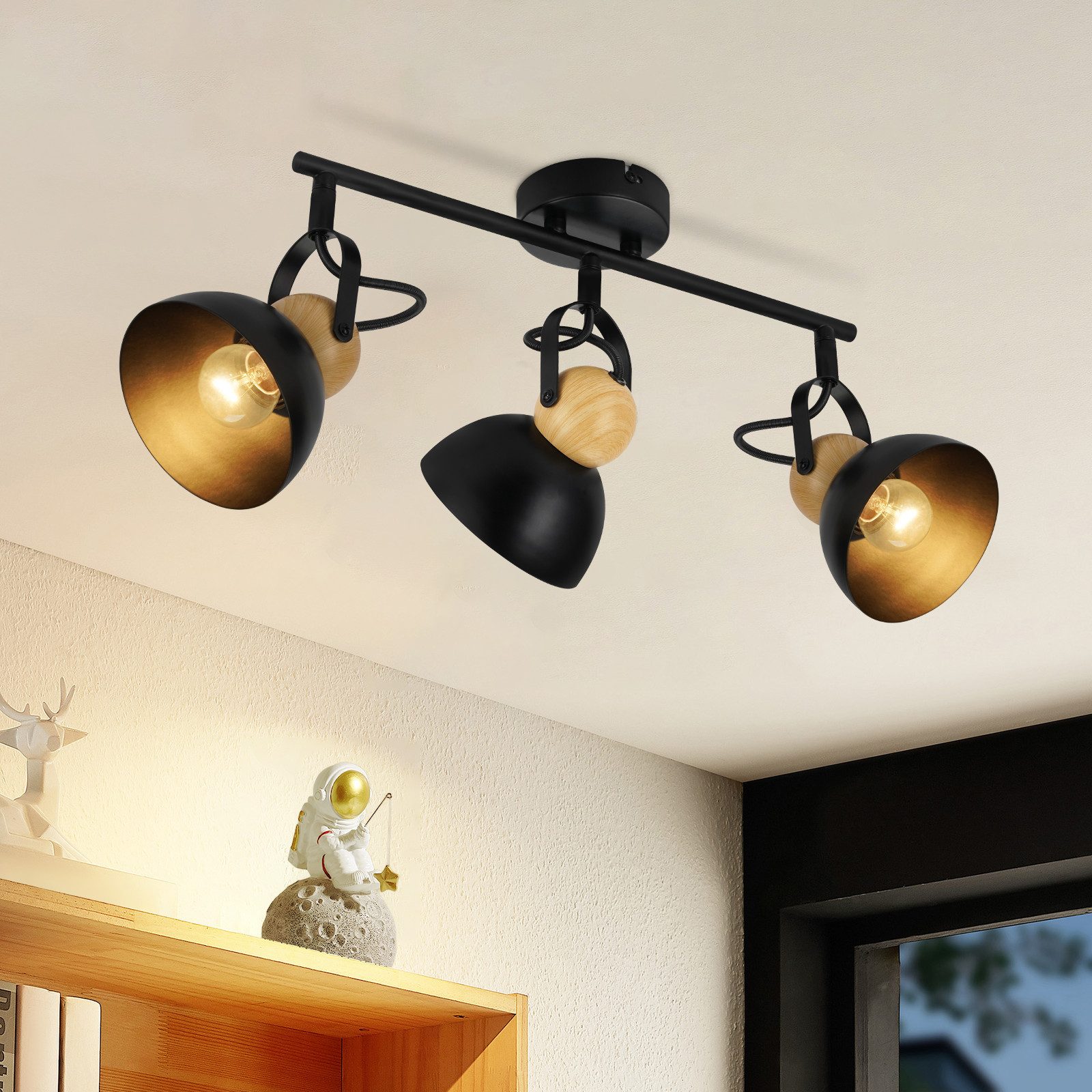 NETTLIFE Vintage sort loftspotlight E27 350° justerbar retro industriel metallampe til entreen med 3 flammer
