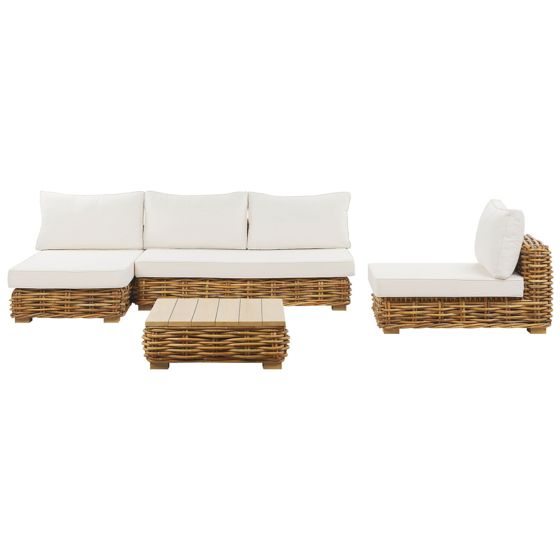 Loungesæt med bord 4 personers VARALLO Rattan Naturlig Højrevendt