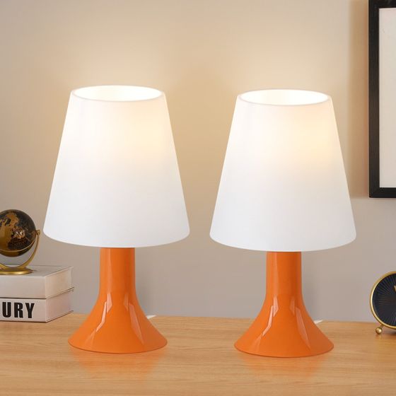 NETTLIFE Natbordslampe, stue, bordlampe, med ledning - bordlampesæt, 2 små, pærer, E14 moderne, orange