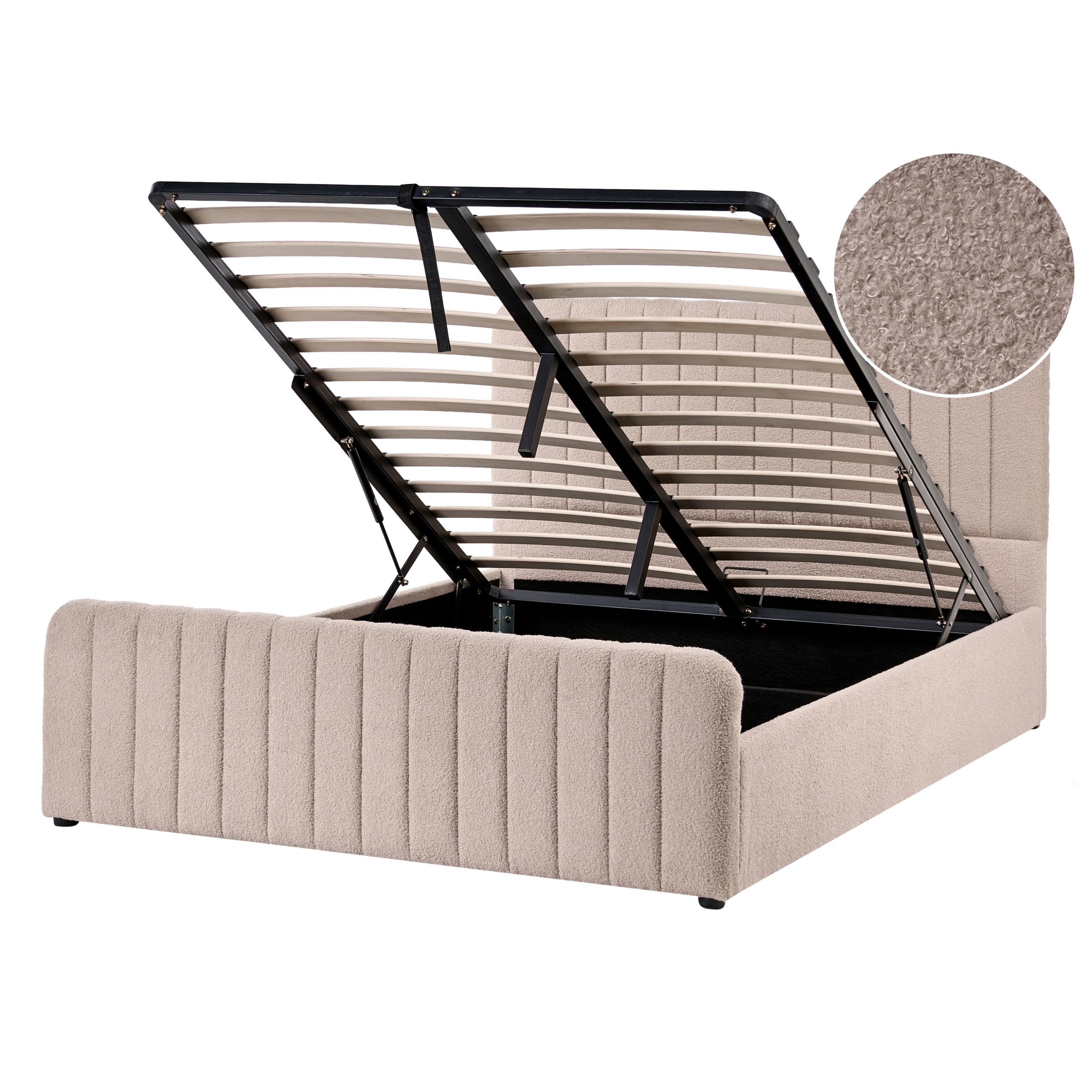 Seng med opbevaring LUNAN Boucle Beige 140 x 200 cm