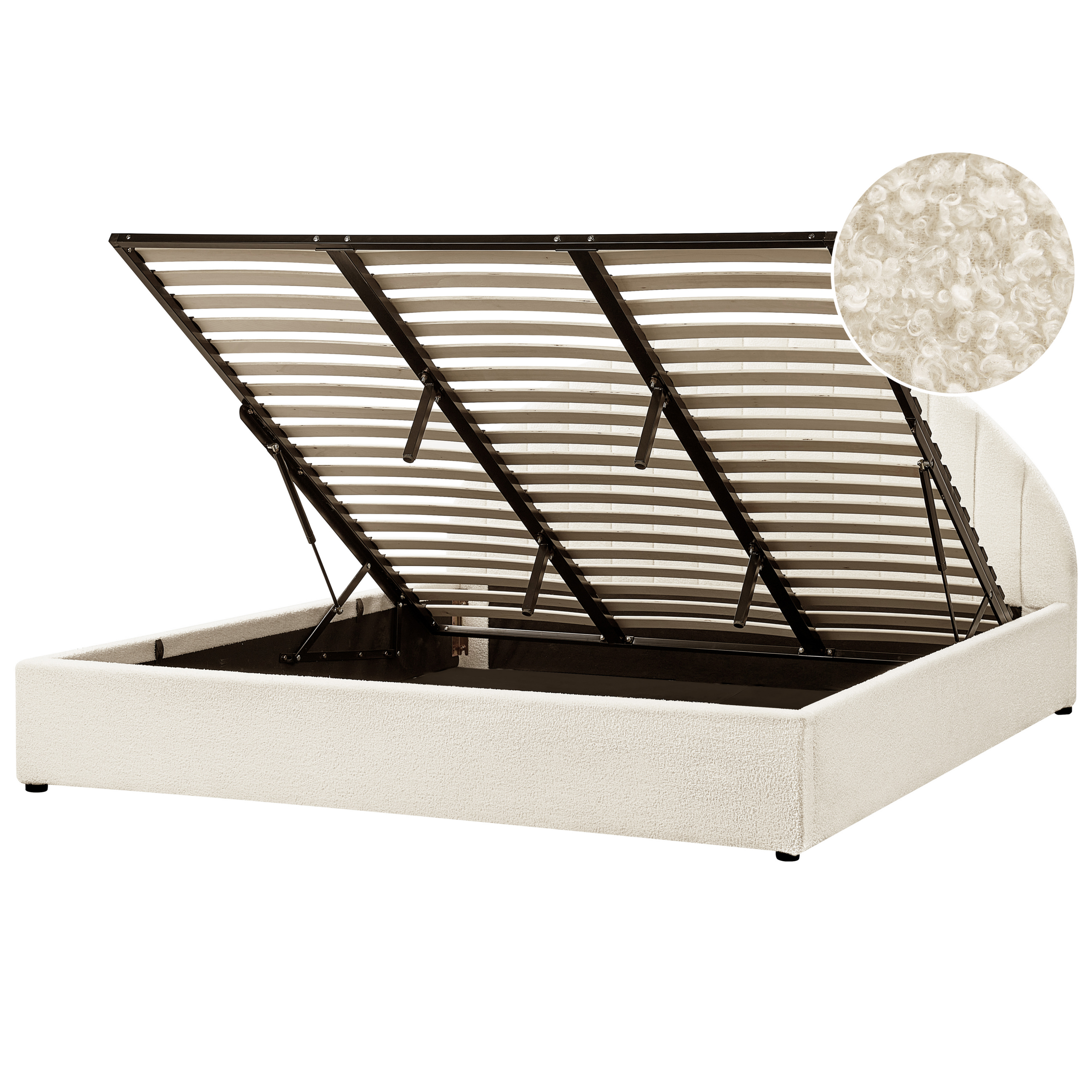 Seng med opbevaring CHADENET Boucle Cremehvid 180 x 200 cm