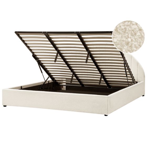 Seng med opbevaring CHADENET Boucle Cremehvid 180 x 200 cm