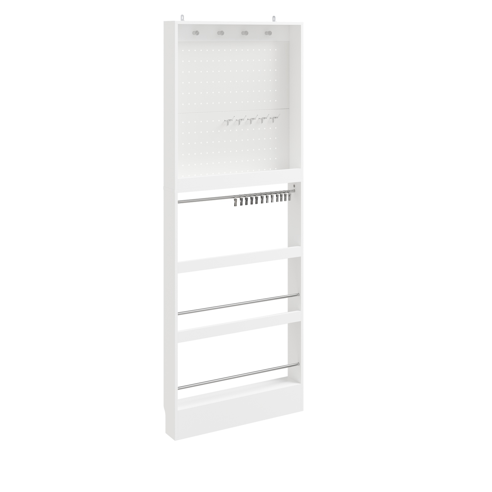 Vægmonteret jakkestativ med perforeret panel, hvid, 67x190 cm, FHK39-W