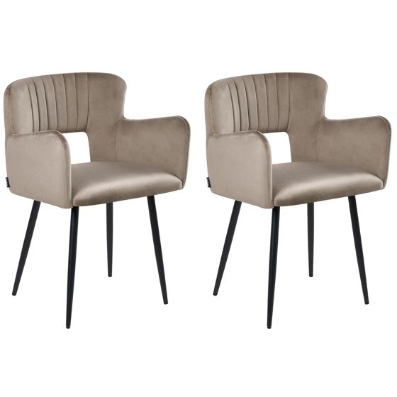Sæt med 2 spisebordsstole SANILAC Velour Brungrå