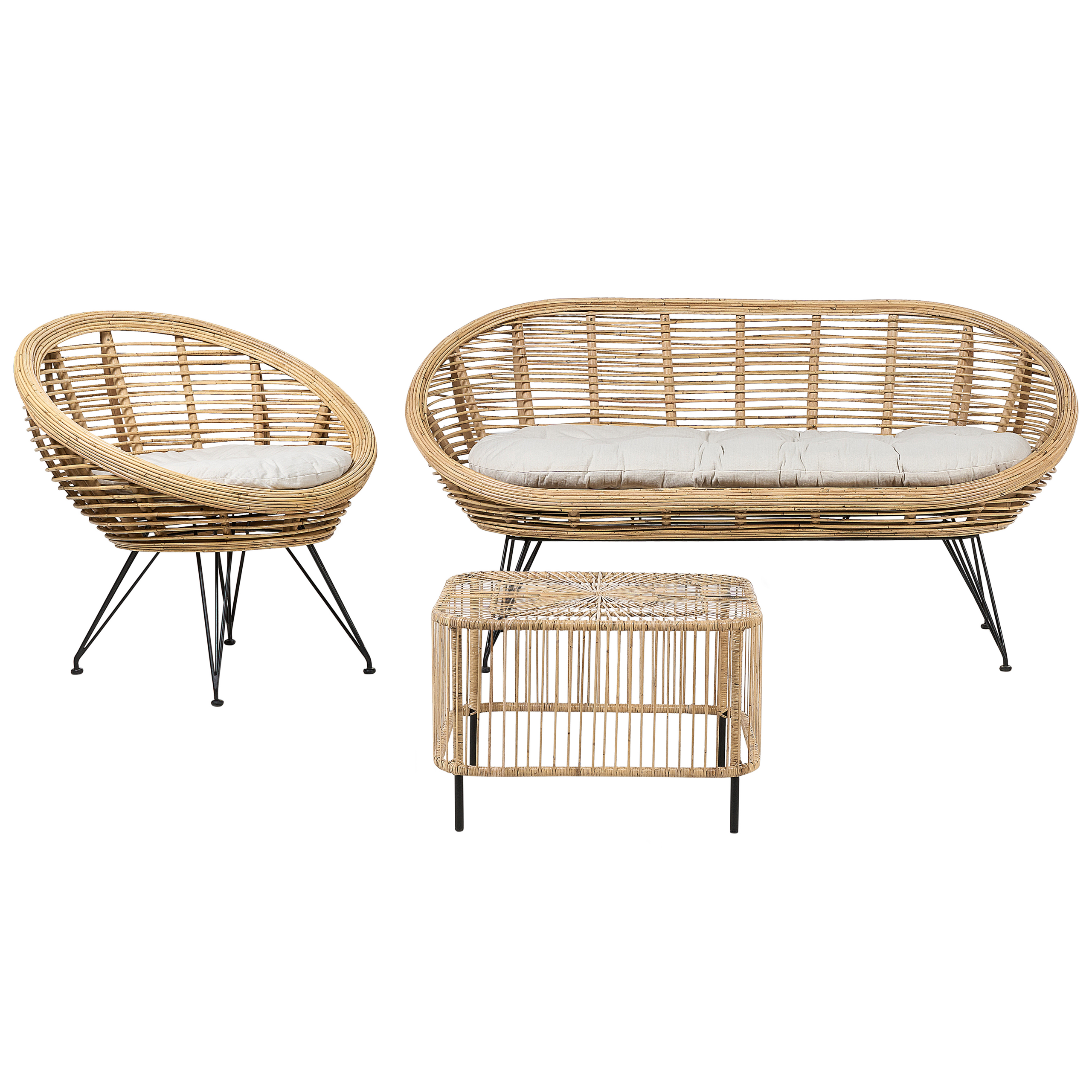 Loungesæt med bord 3 personers MARATEA/CESENATICO Rattan Naturlig