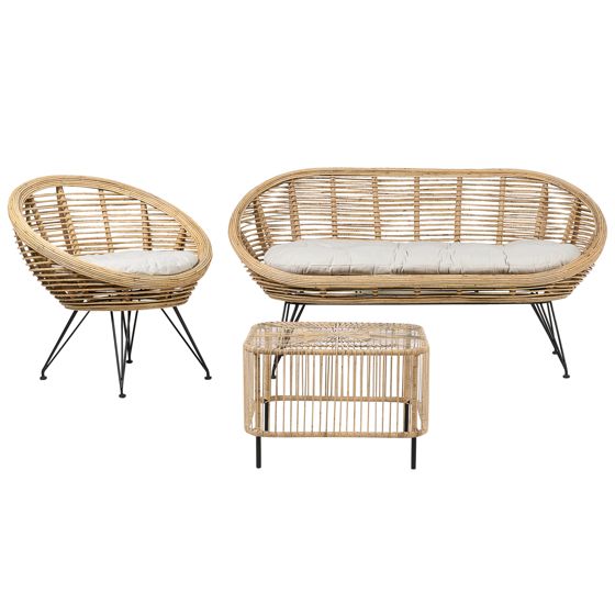Loungesæt med bord 3 personers MARATEA/CESENATICO Rattan Naturlig