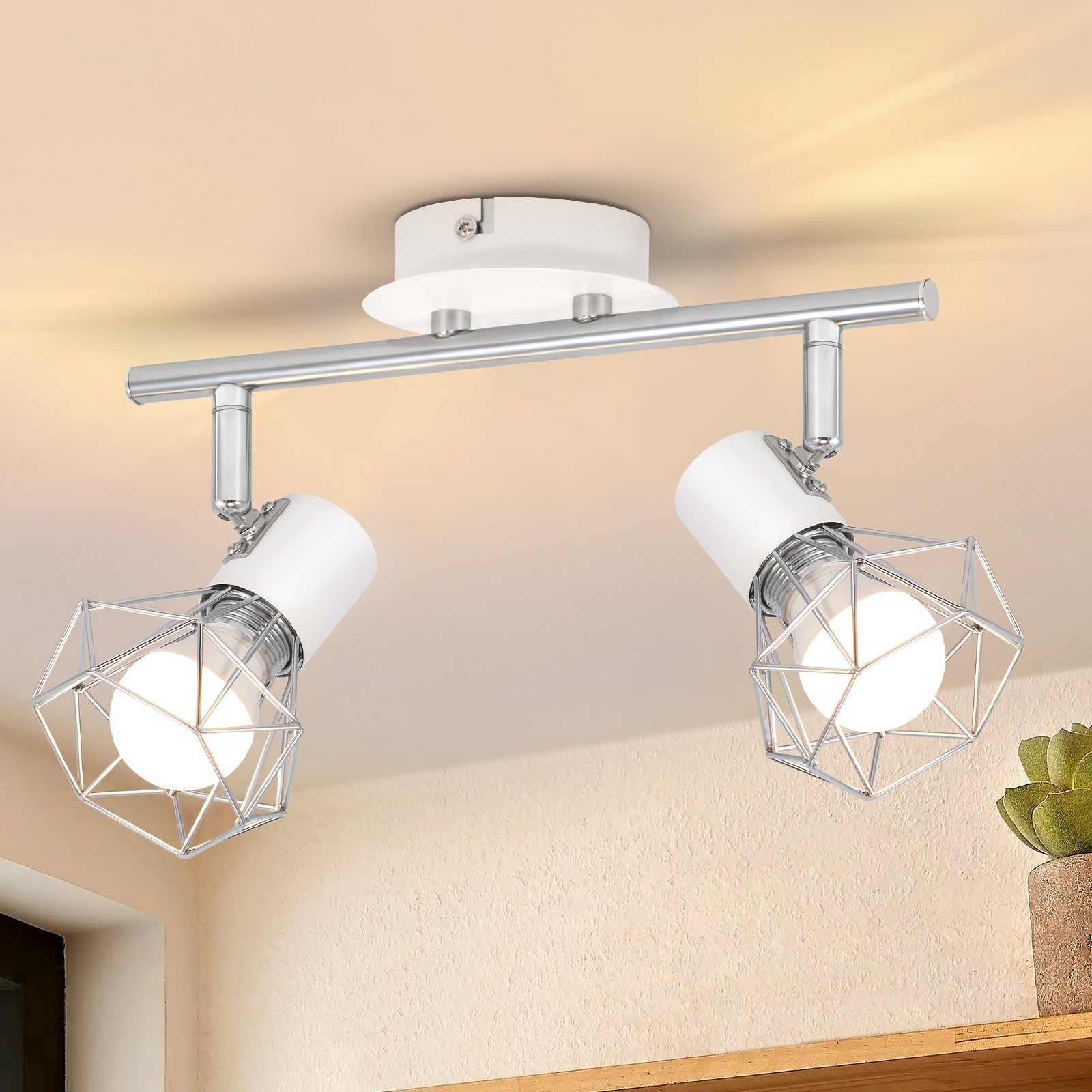 NETTLIFE 2 x E14 industriel metal hvid drejelig loftspotlight, 350° justerbar, til indendørs brug på kontoret, i garderoben