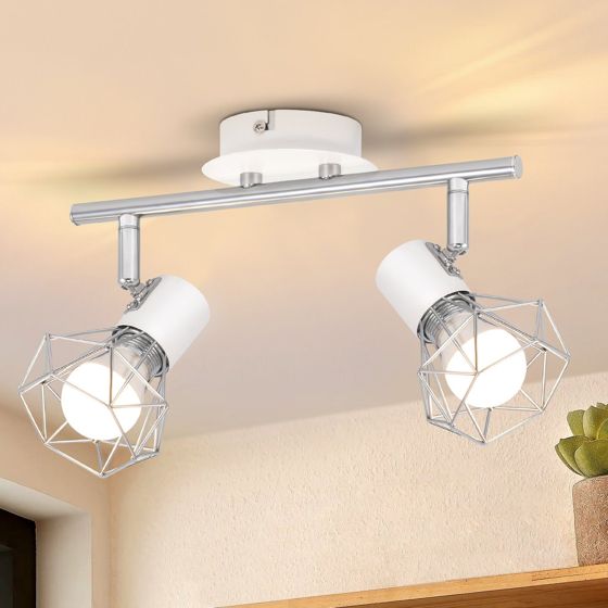 NETTLIFE 2 x E14 industriel metal hvid drejelig loftspotlight, 350° justerbar, til indendørs brug på kontoret, i garderoben