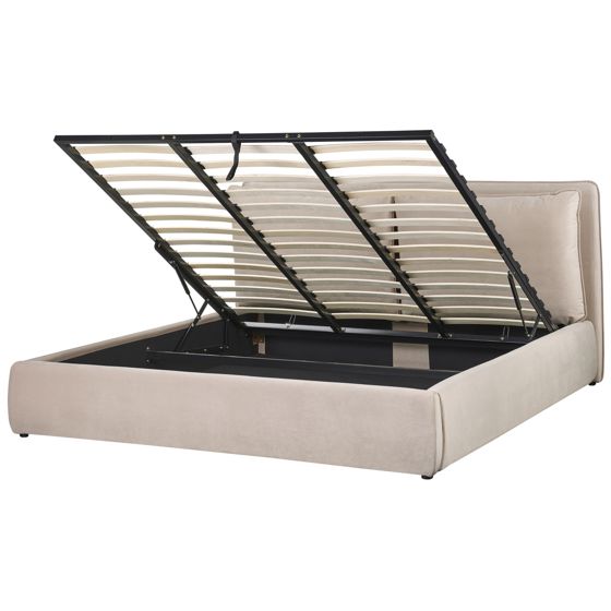 Seng med opbevaring BAJONNA Velour Beige 180 x 200 cm