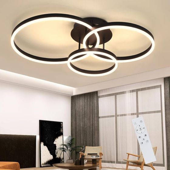 NETTLIFE Justerbar, sort, LED loftslampe, 82 cm, med fjernbetjening, 74W, 3 akrylringe