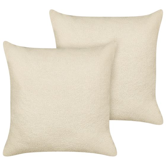 Sæt af 2 pyntepuder LEUZEA 60 x 60 cm Boucle Beige Ensfarvet
