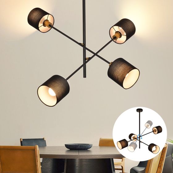 NETTLIFE sort, metal, pendellampe, E14 maks. 25W, diameter, 85cm, 4 lamper, lampeskærm, stue, spisestue, lampe Vintage